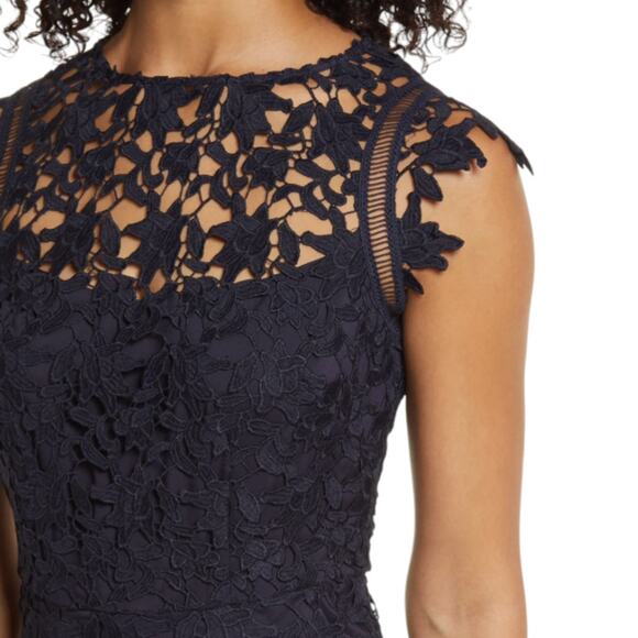 Eliza J Navy Blue Lace Asymmetric Cocktail Dress - Picture 2 of 12